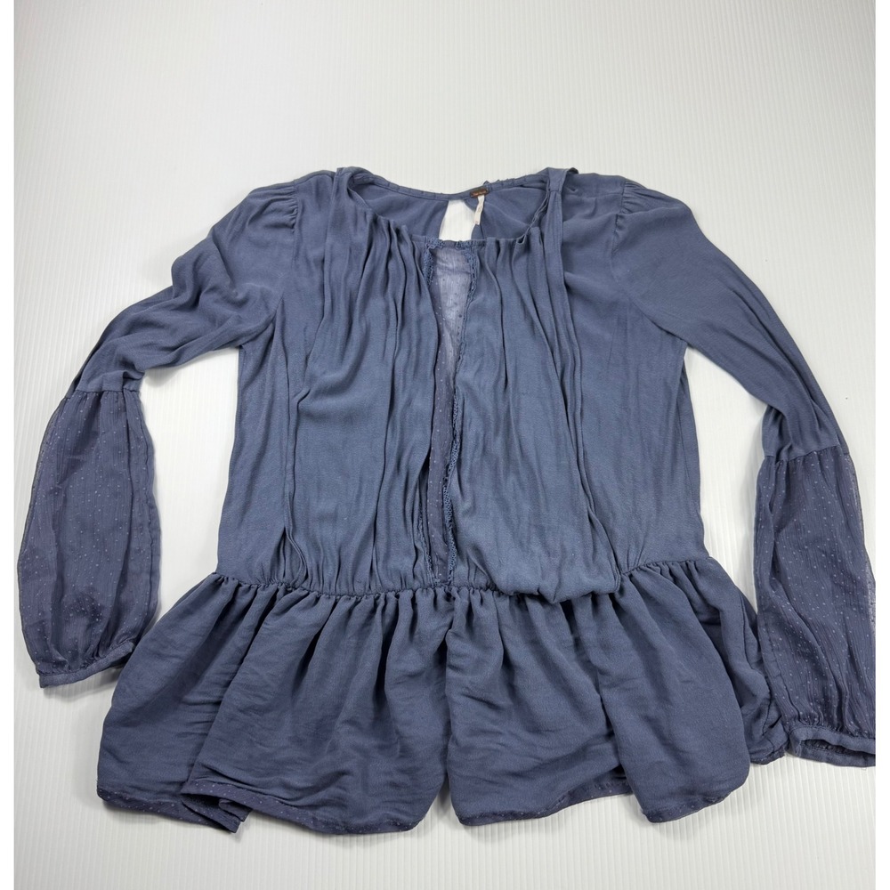 Free People Tunic Top Ruffle Hem Long Sleeve Blouse Flowy‎ XS